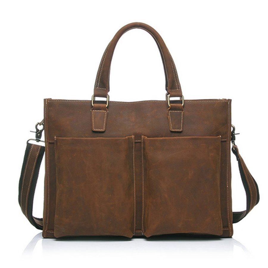 Men Brown Crazy Horse Leather Laptop Bag